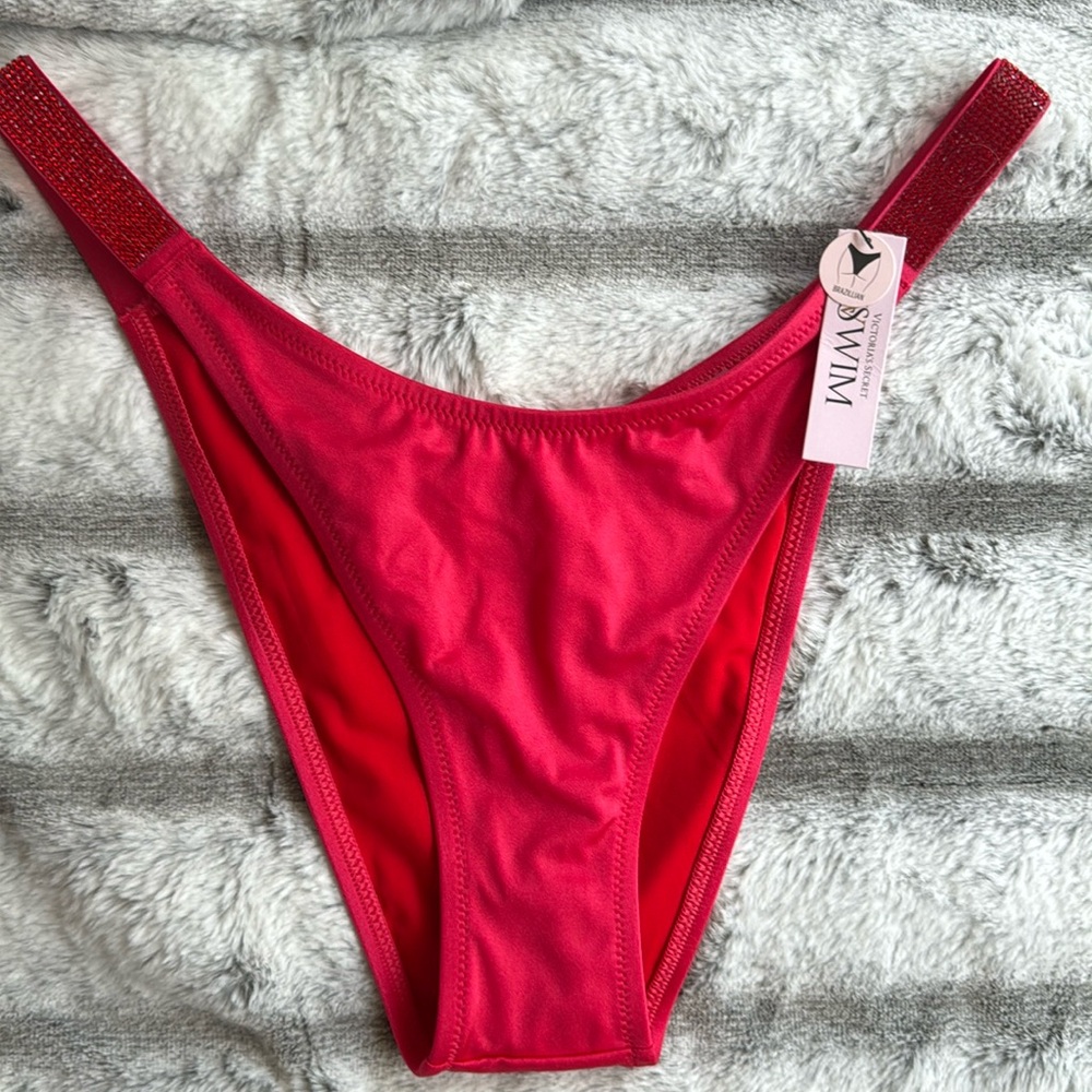 Victoria Secret large red bombshell bikini bottoms new with tag BRAZILIAN 🌺